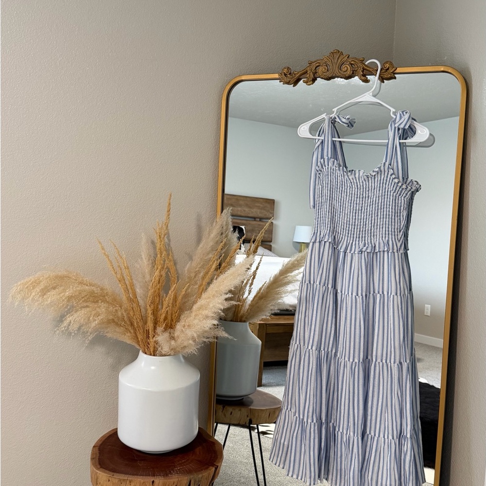 Dress Forum Blue and White Striped Midi Dress